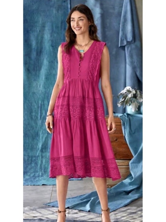 Sundance Dresses & Skirts - Sundance Pink Lace Button Tiered Lined Midi Dress PS PETITE SMALL Feminine